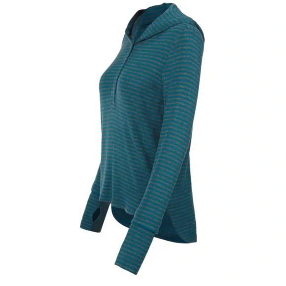 CAbi Riff Hoodie Womens L Blue Gray Striped Long Sleeve Henley Ribbed 4191 - Picture 3 of 6